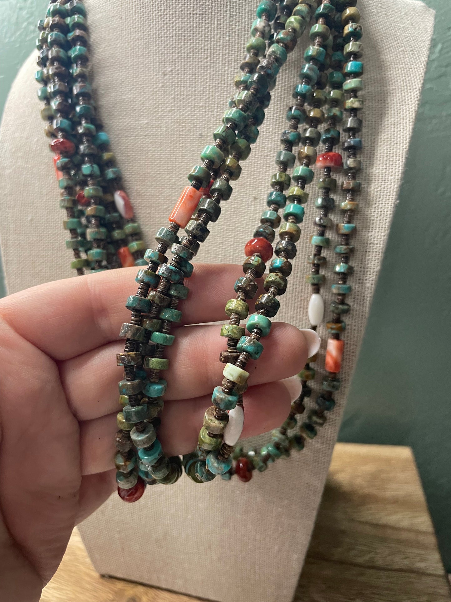 Navajo Multi Stone And Heishi Seven Strand Beaded Necklace