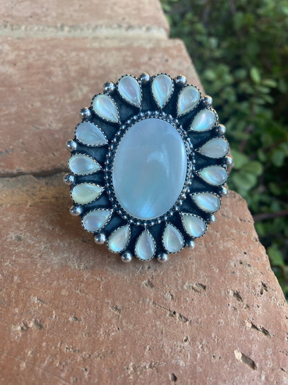 Navajo Mother Of Pearl And Sterling Silver Adjustable Ring