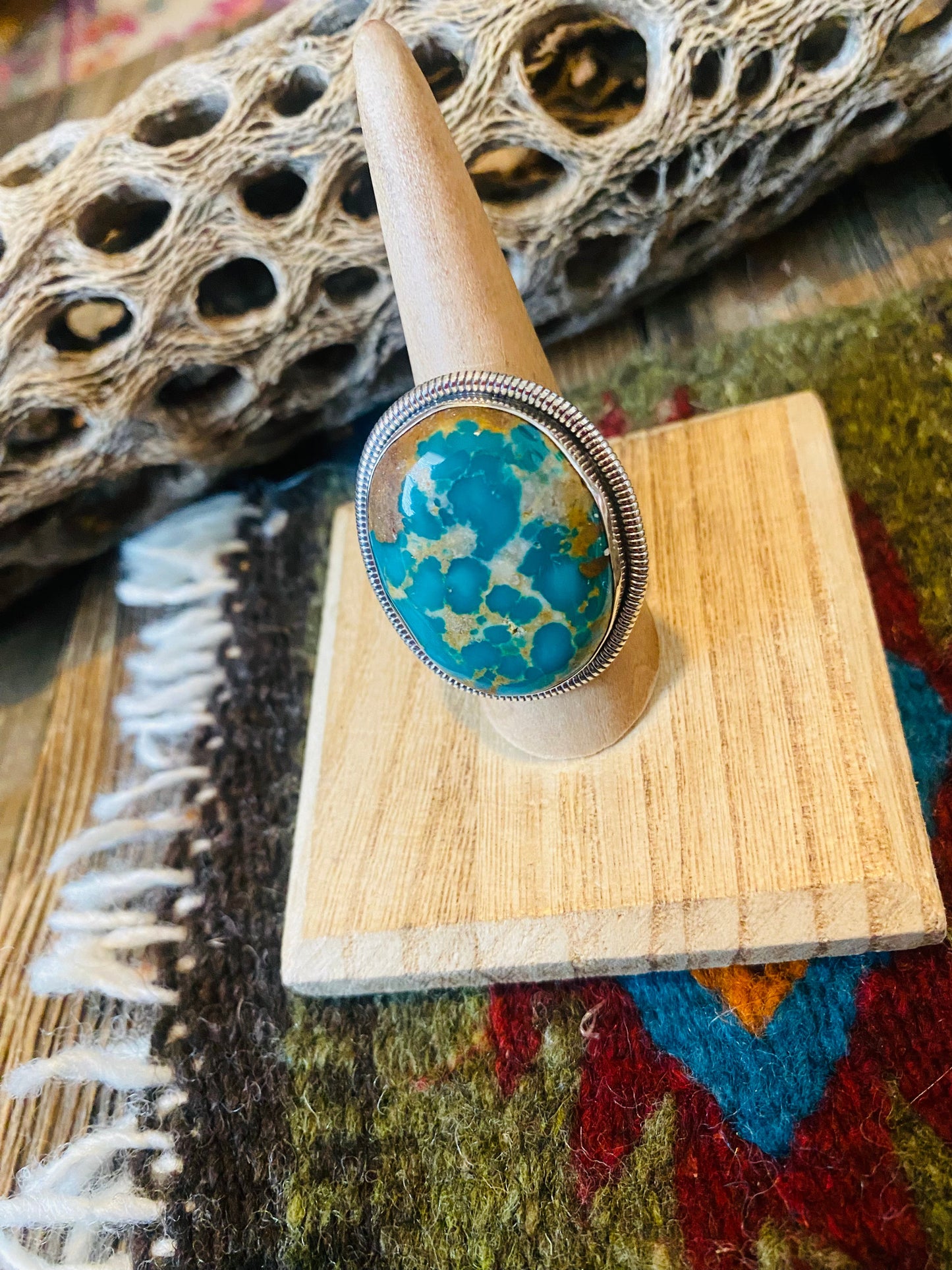 Navajo Gold Canyon Turquoise & Sterling Silver Adjustable Ring by Wydell Billie