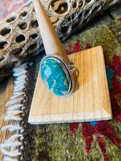 Navajo Gold Canyon Turquoise & Sterling Silver Adjustable Ring by Wydell Billie