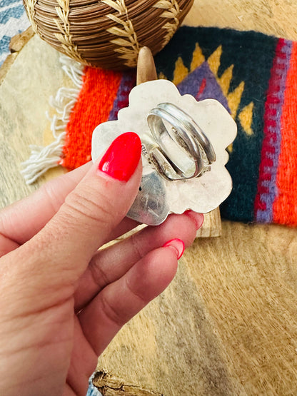 Navajo Turquoise & Sterling Silver Flower Adjustable Ring