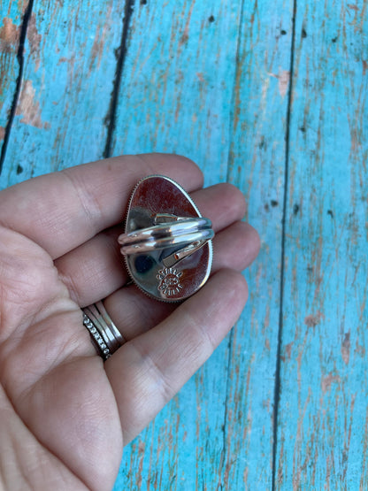 Navajo Golden Hills Turquoise And Sterling Silver Adjustable Ring