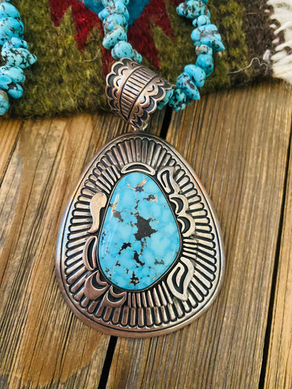 Navajo Sterling Silver & Kingman Turquoise Beaded Necklace