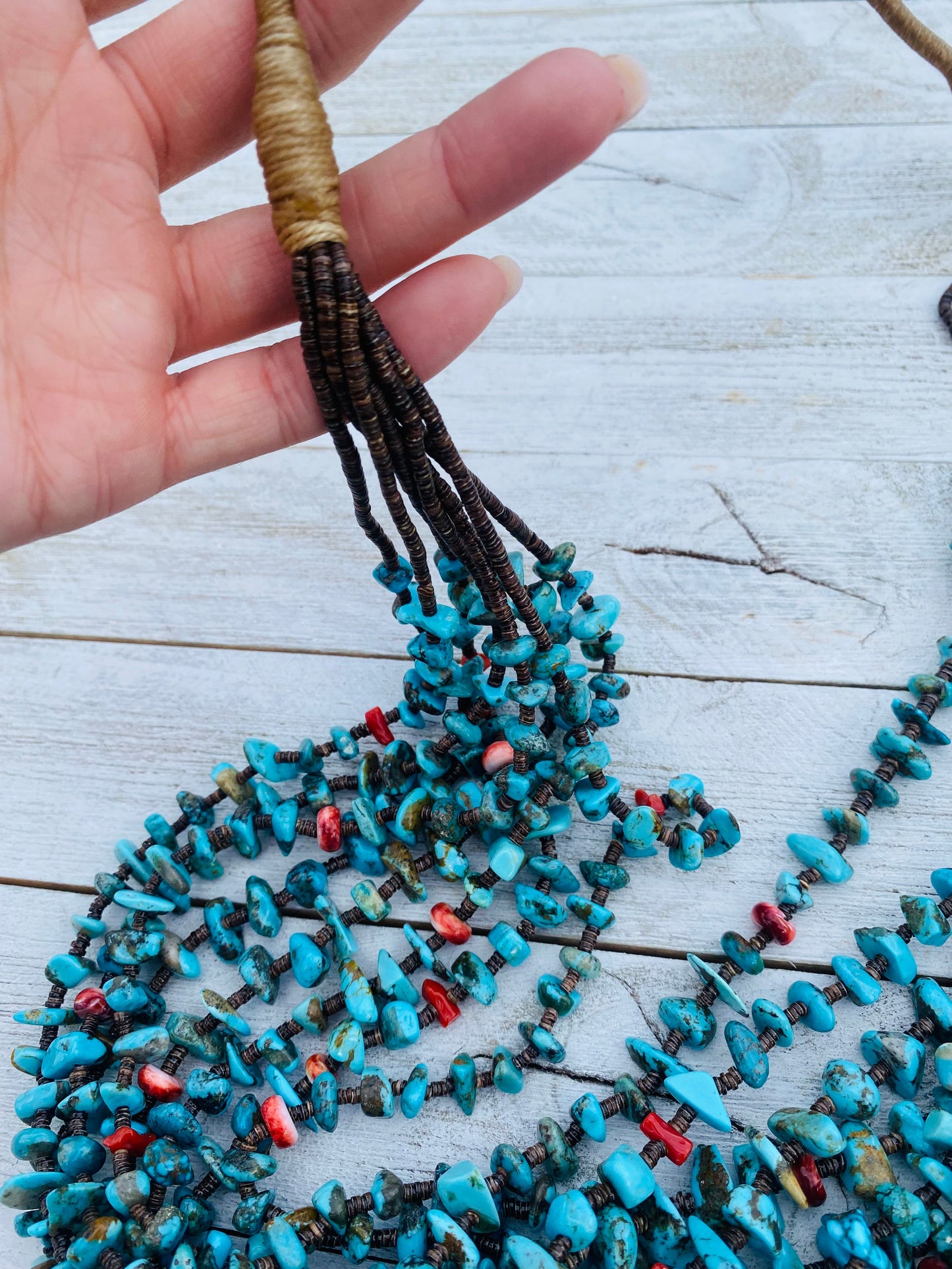 Navajo Turquoise, Spiny & Heishi Eight Strand Beaded Necklace