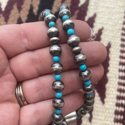 Navajo Sterling Silver & Turquoise Beaded Necklace With Pendant Signed Kathleen G