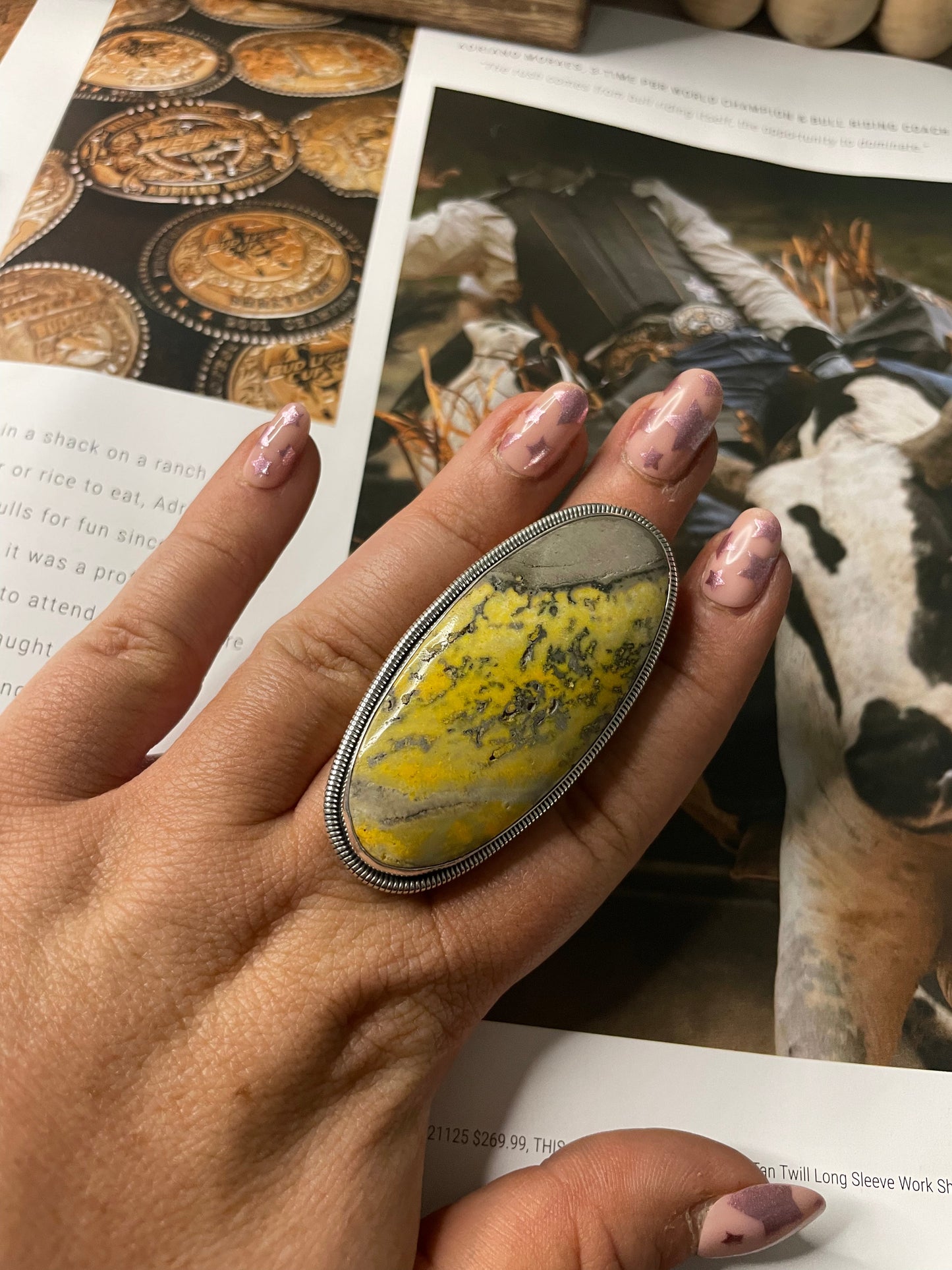 Navajo Bumblebee And Sterling Silver Adjustable Ring Signed