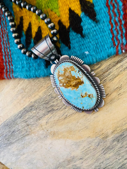 Navajo Royston Turquoise and Sterling Silver Pendant by Russell Sam