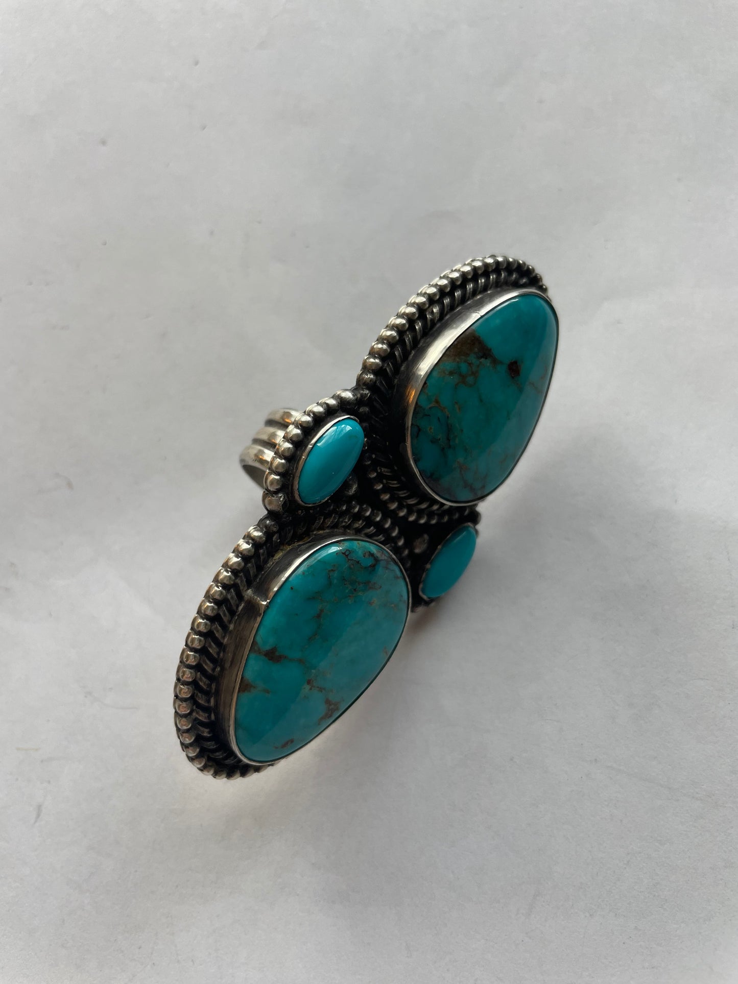 Navajo Sterling Silver And Turquoise Statement Adjustable Ring Signed