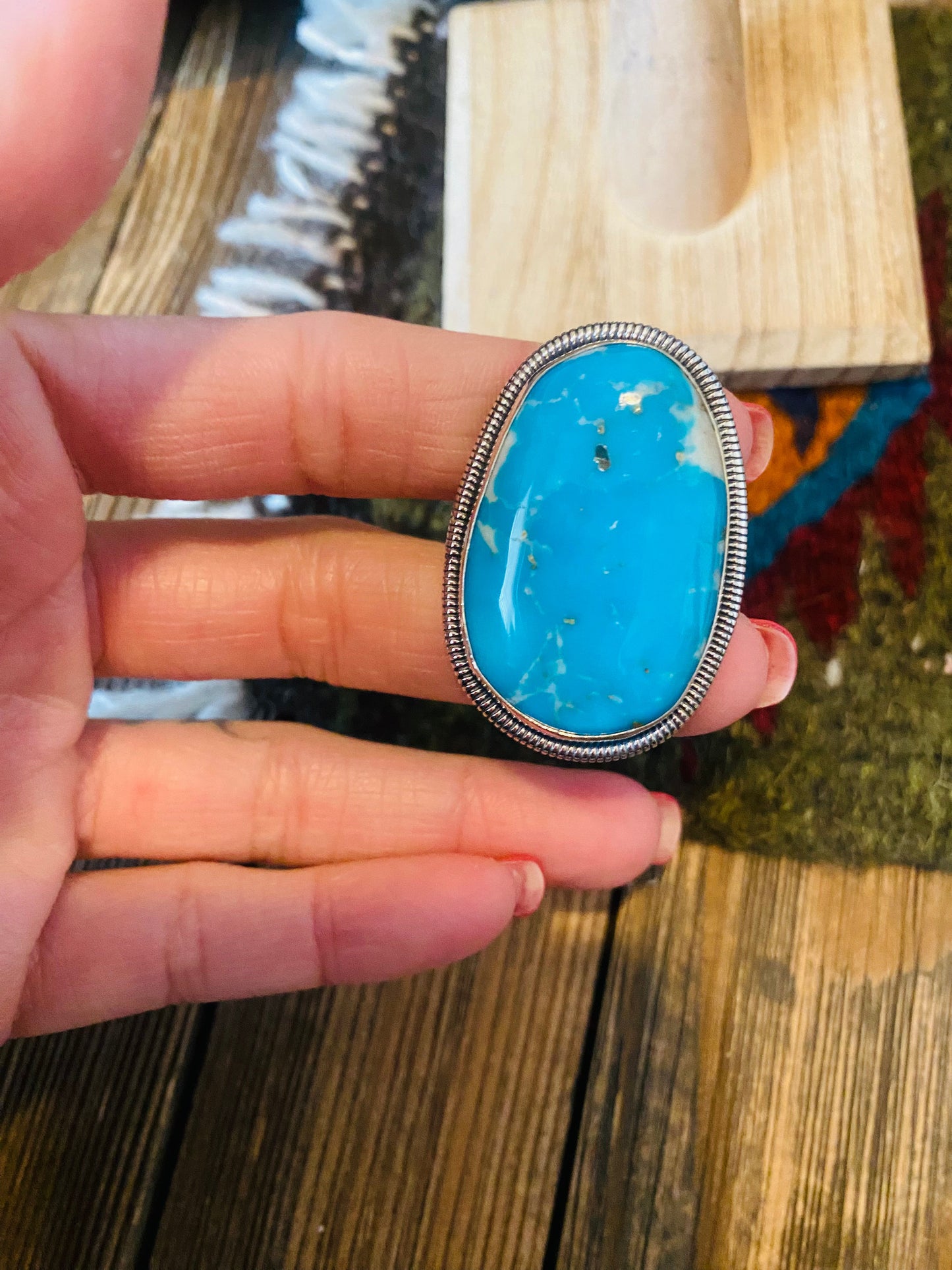 Navajo Gold Canyon Turquoise & Sterling Silver Adjustable Ring by Wydell Billie