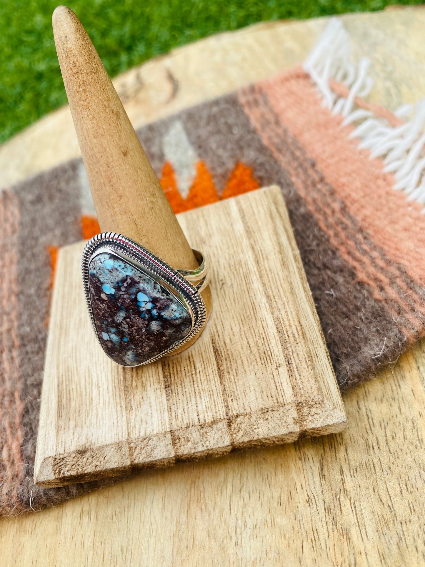 Navajo Golden Hills Turquoise & Sterling Silver Adjustable Ring by Wydell Billie