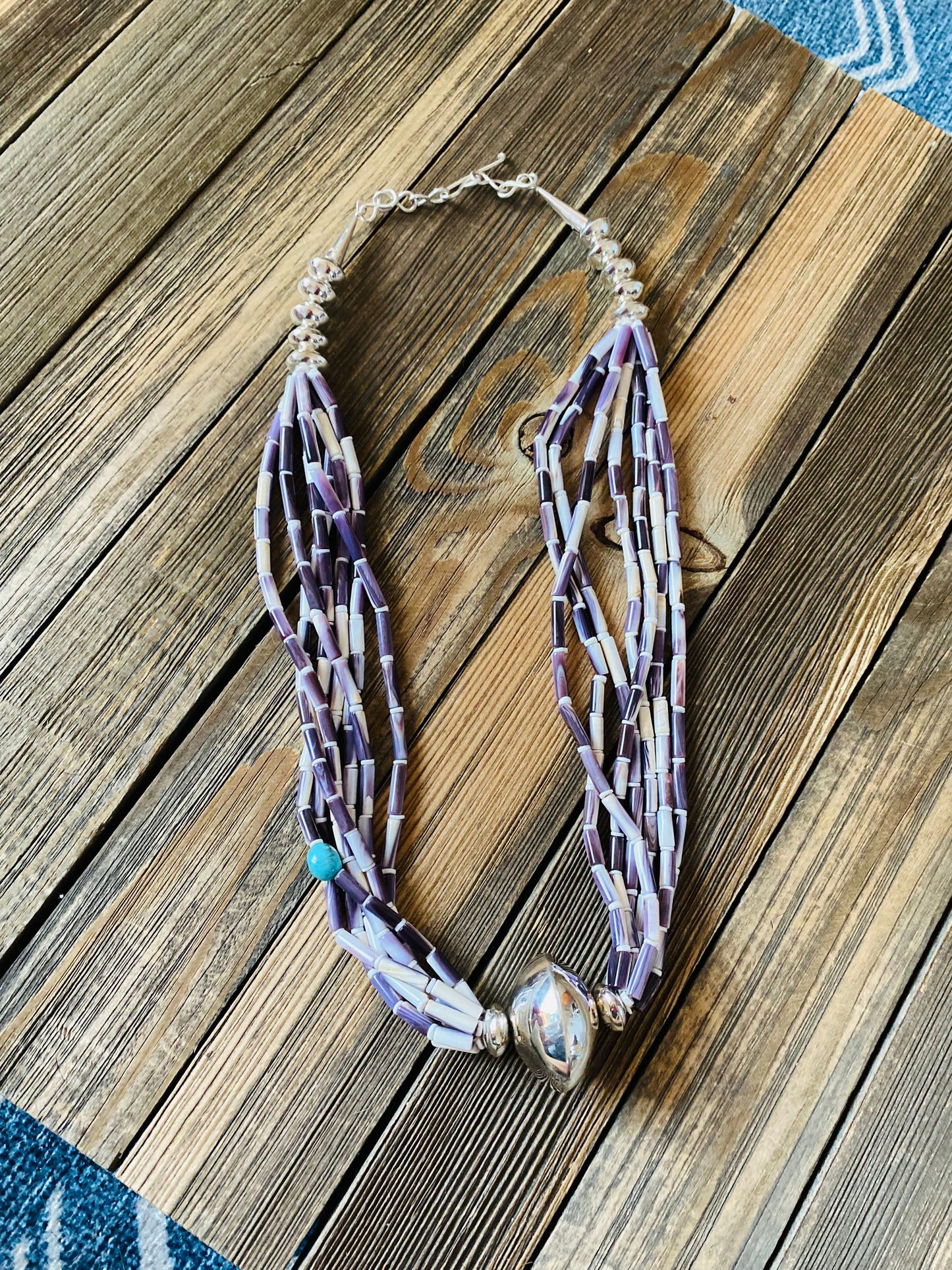 Navajo Sterling Silver, Purple Spiny & Turquoise Beaded Necklace