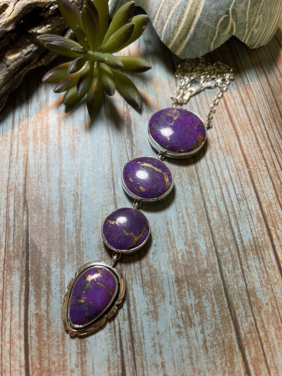 Navajo Purple Dream Mojave & Sterling Silver Lariat Necklace