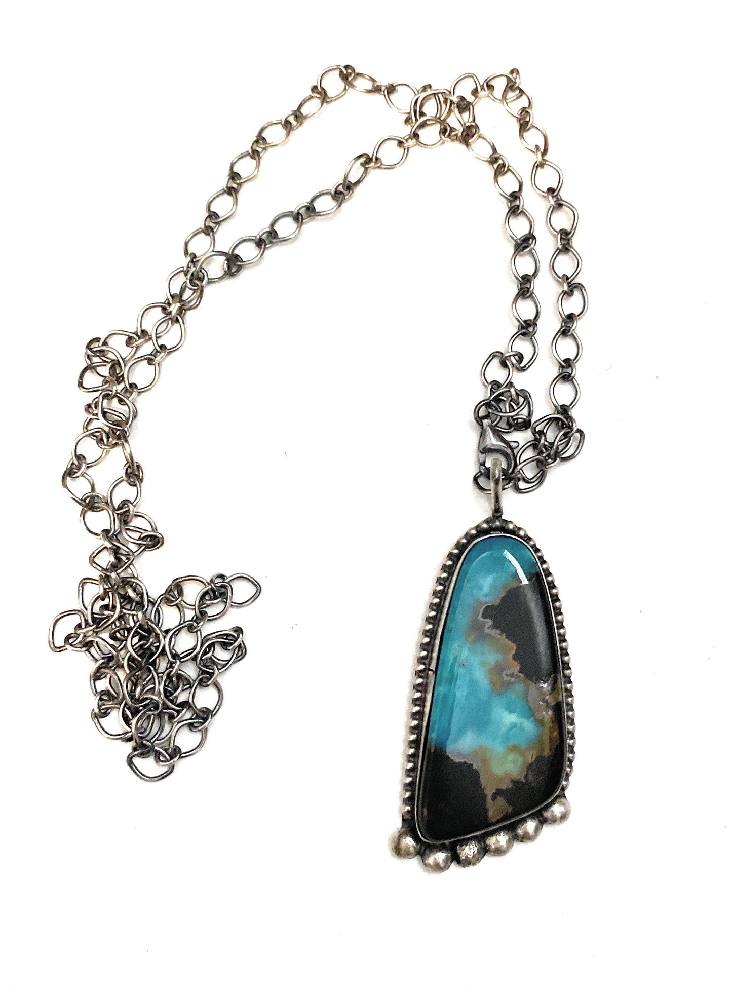 Navajo Sterling Silver & Royston Turquoise Chain Necklace