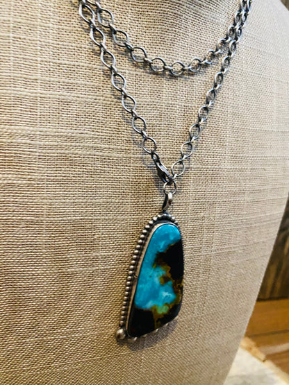 Navajo Sterling Silver & Royston Turquoise Chain Necklace