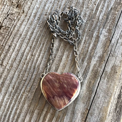 Navajo Purple Spiny And Sterling Silver Heart Necklace Signed