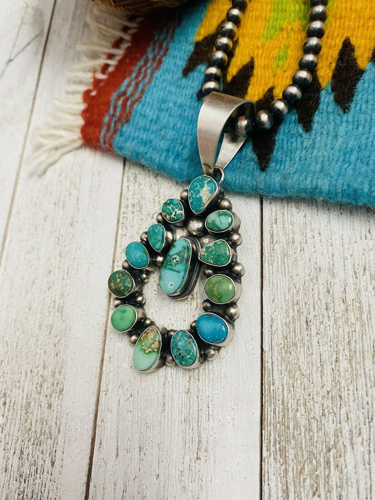 Navajo Sterling Silver & Sonoran Mountain Turquoise Pendant By Kathleen Chavez