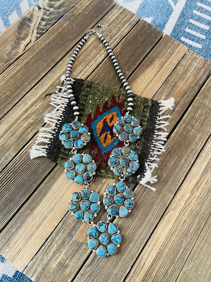 Navajo Natural Kingman & Sterling Silver  Cluster Necklace