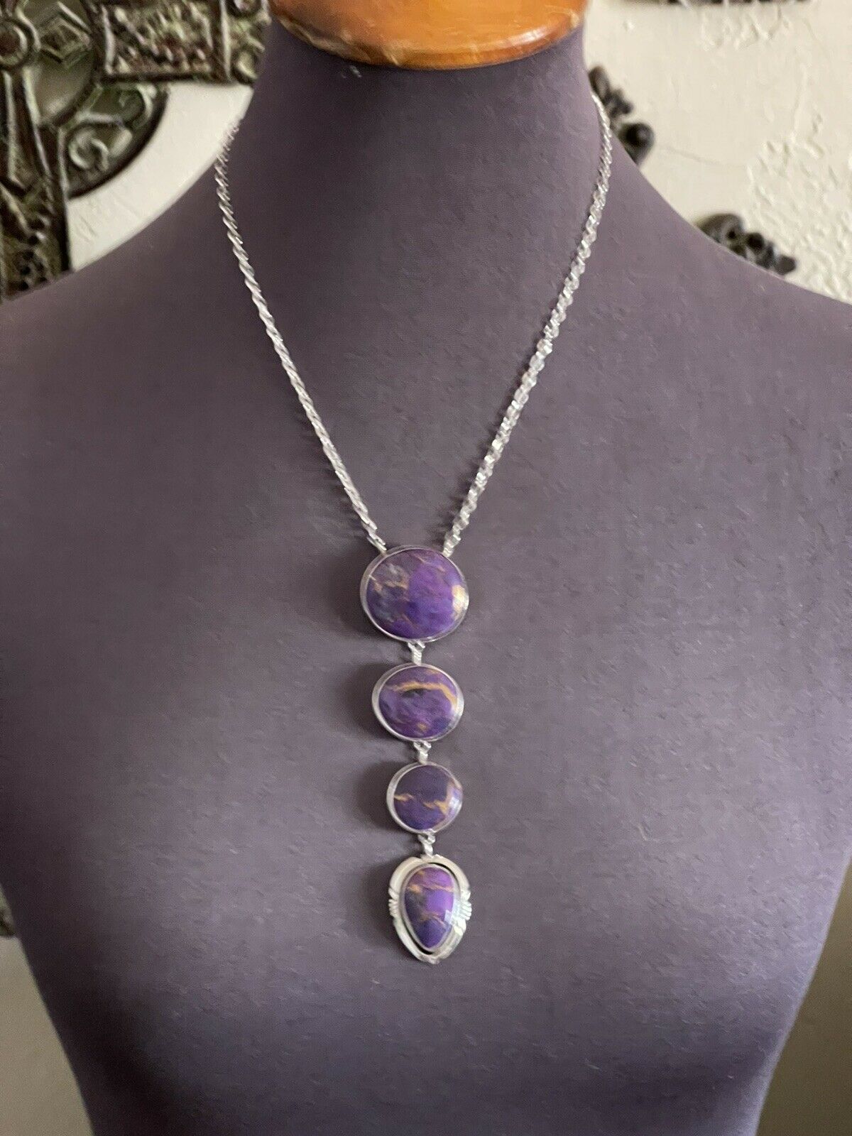 Navajo Purple Dream Mojave & Sterling Silver Lariat Necklace