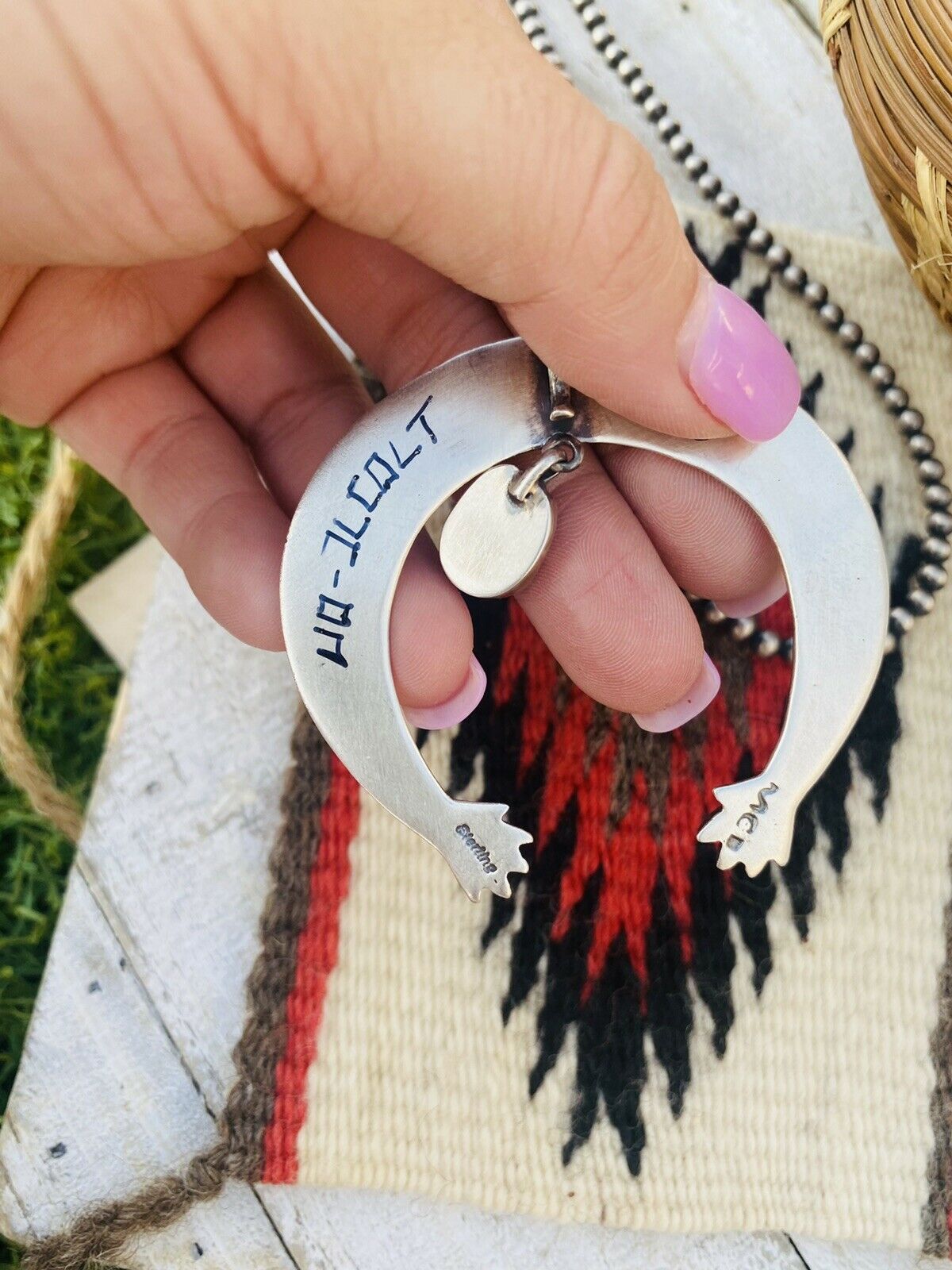 Navajo Sterling Silver & Red Coral Naja Pendant By Martha Cayatineto