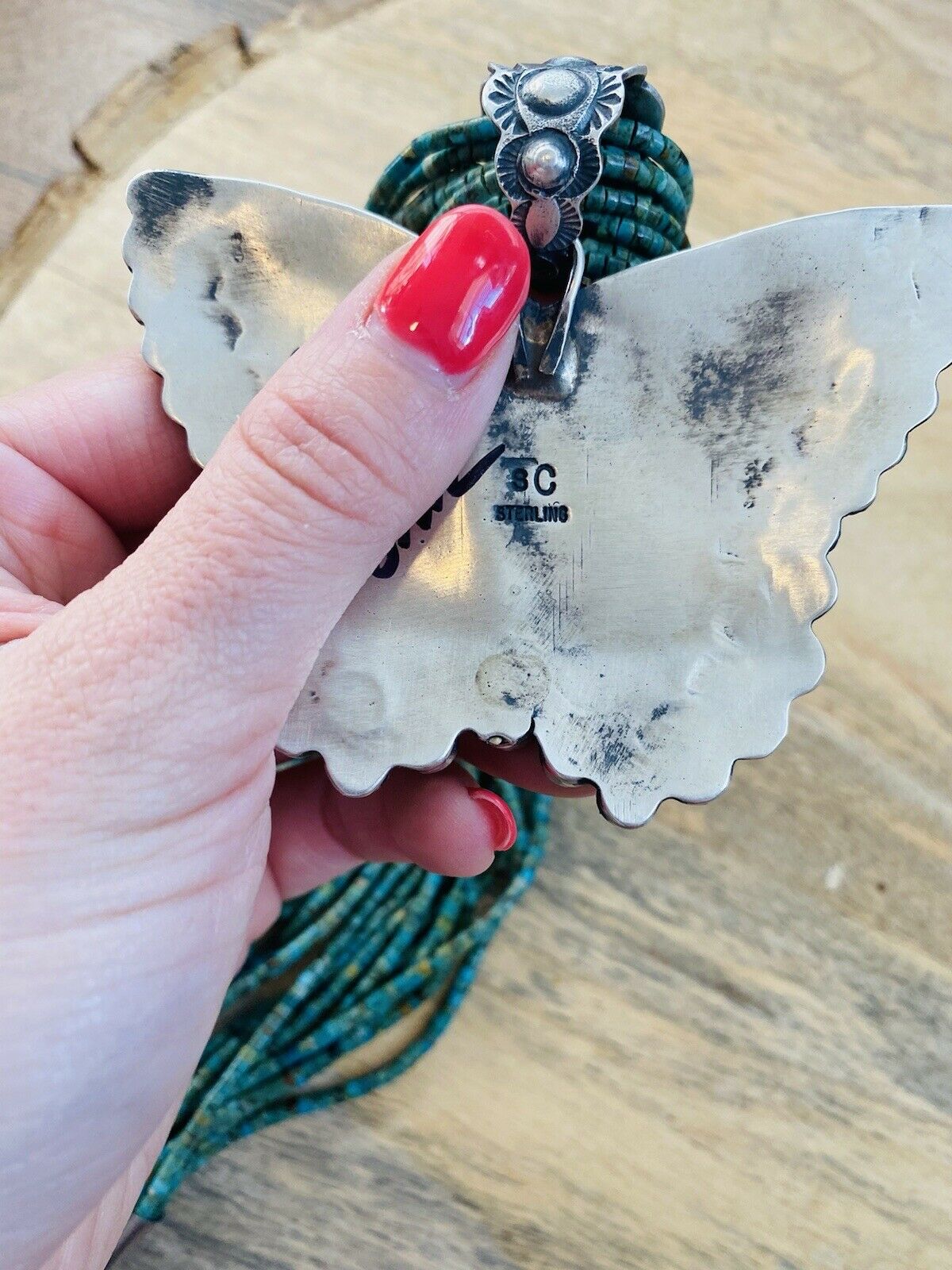 Navajo Sonoran Mountain Turquoise & Sterling Silver  Butterfly Necklace Signed