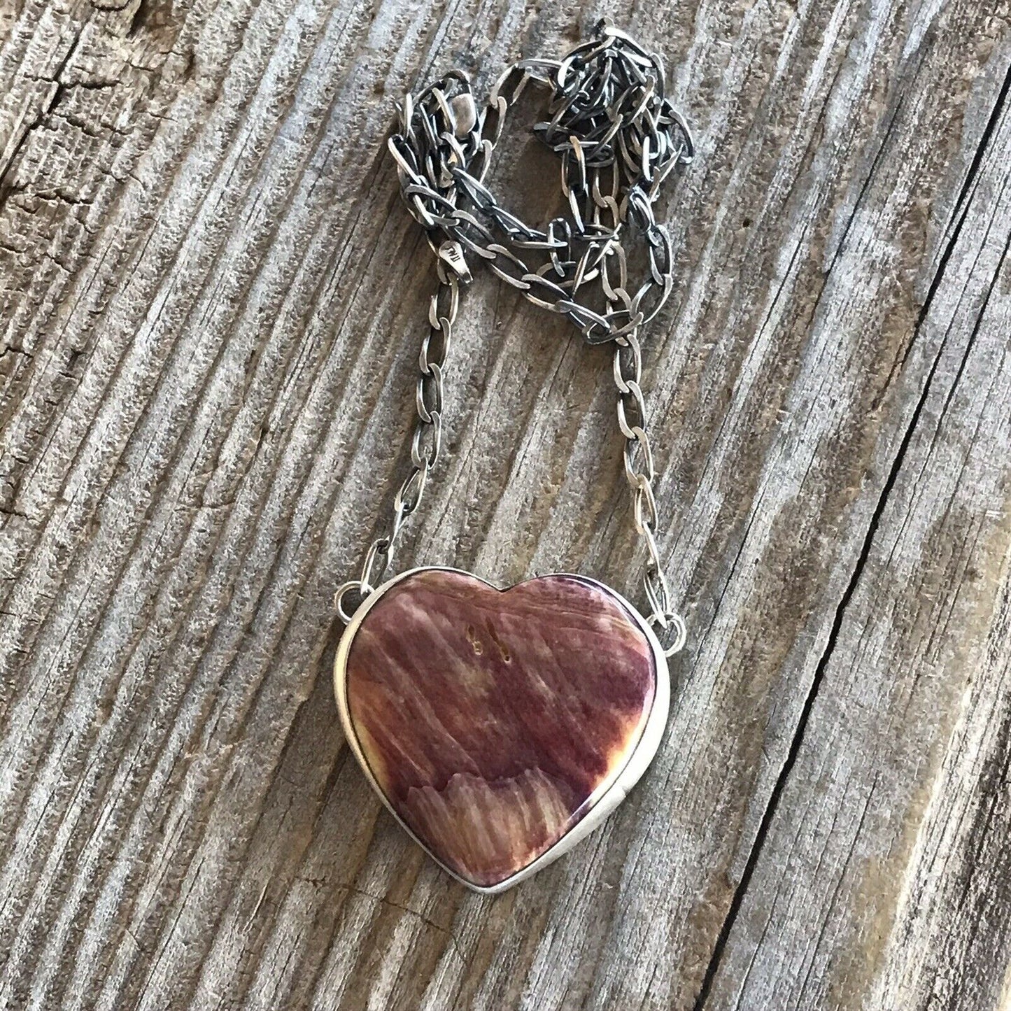 Navajo Purple Spiny And Sterling Silver Heart Necklace Signed