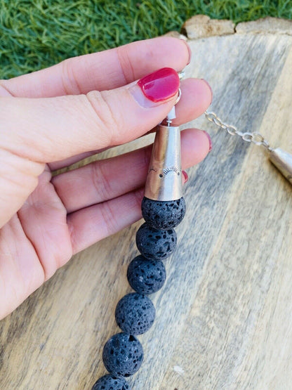 Navajo Lava Rock & Sterling Beaded Necklace