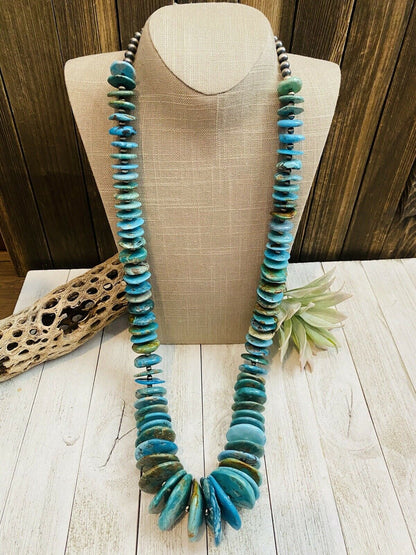 Navajo Turquoise & Sterling Silver Pearl Beaded Jumbo Necklace 38 Inch