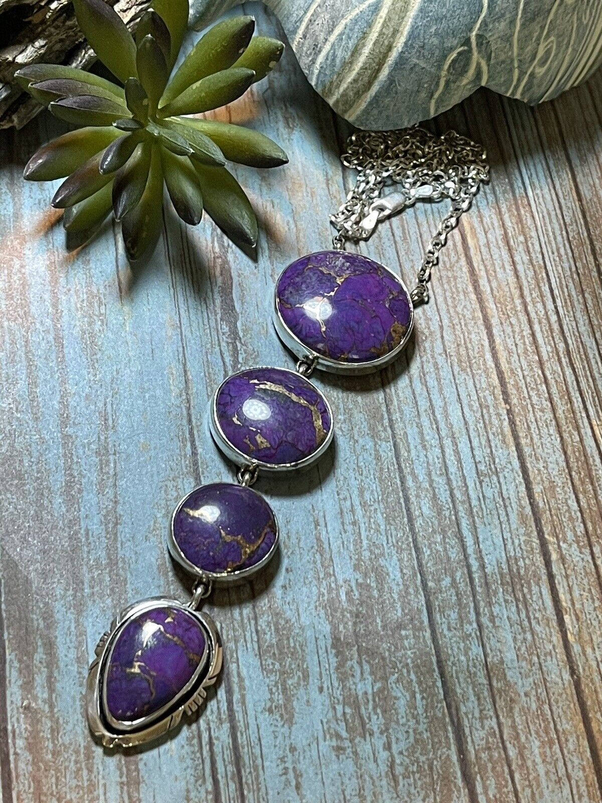 Navajo Purple Dream Mojave & Sterling Silver Lariat Necklace