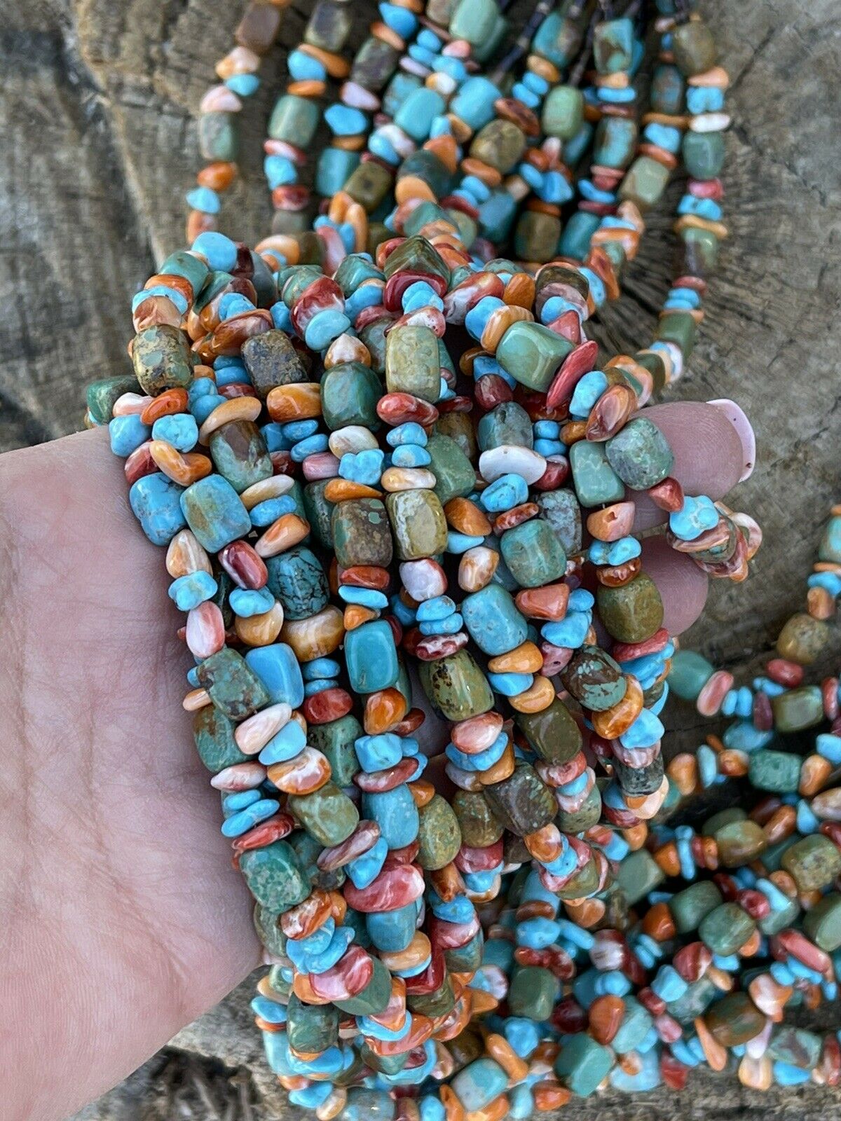 Navajo  Turquoise Multi Stone & Sterling Silver 15 Strand Beaded Necklace