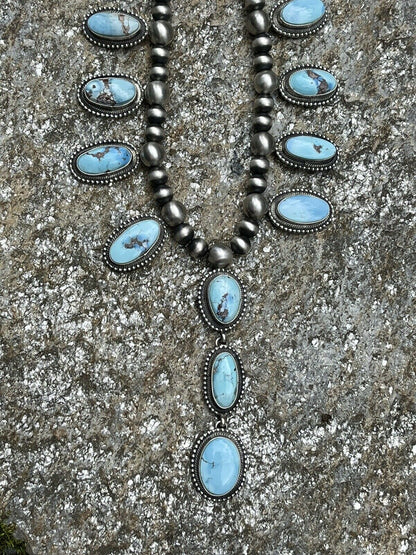 Stunning Navajo Golden Hill Turquoise Necklace By Kee J Signed