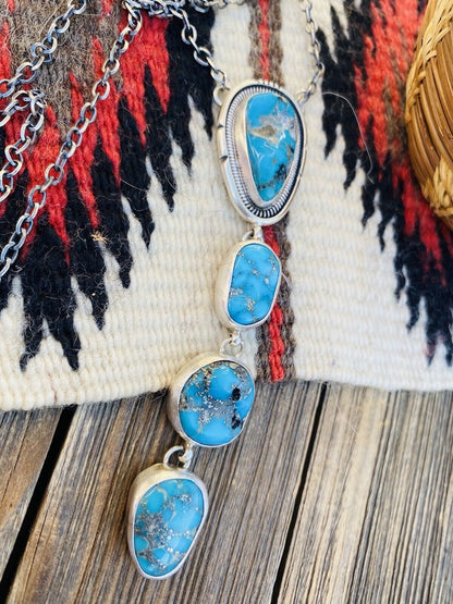 Navajo Sterling Silver & Kingman Turquoise Lariat Necklace