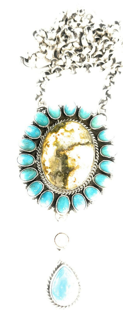 Navajo Bumblebee , Spiny & Turquoise Sterling Drop Cluster Necklace Signed