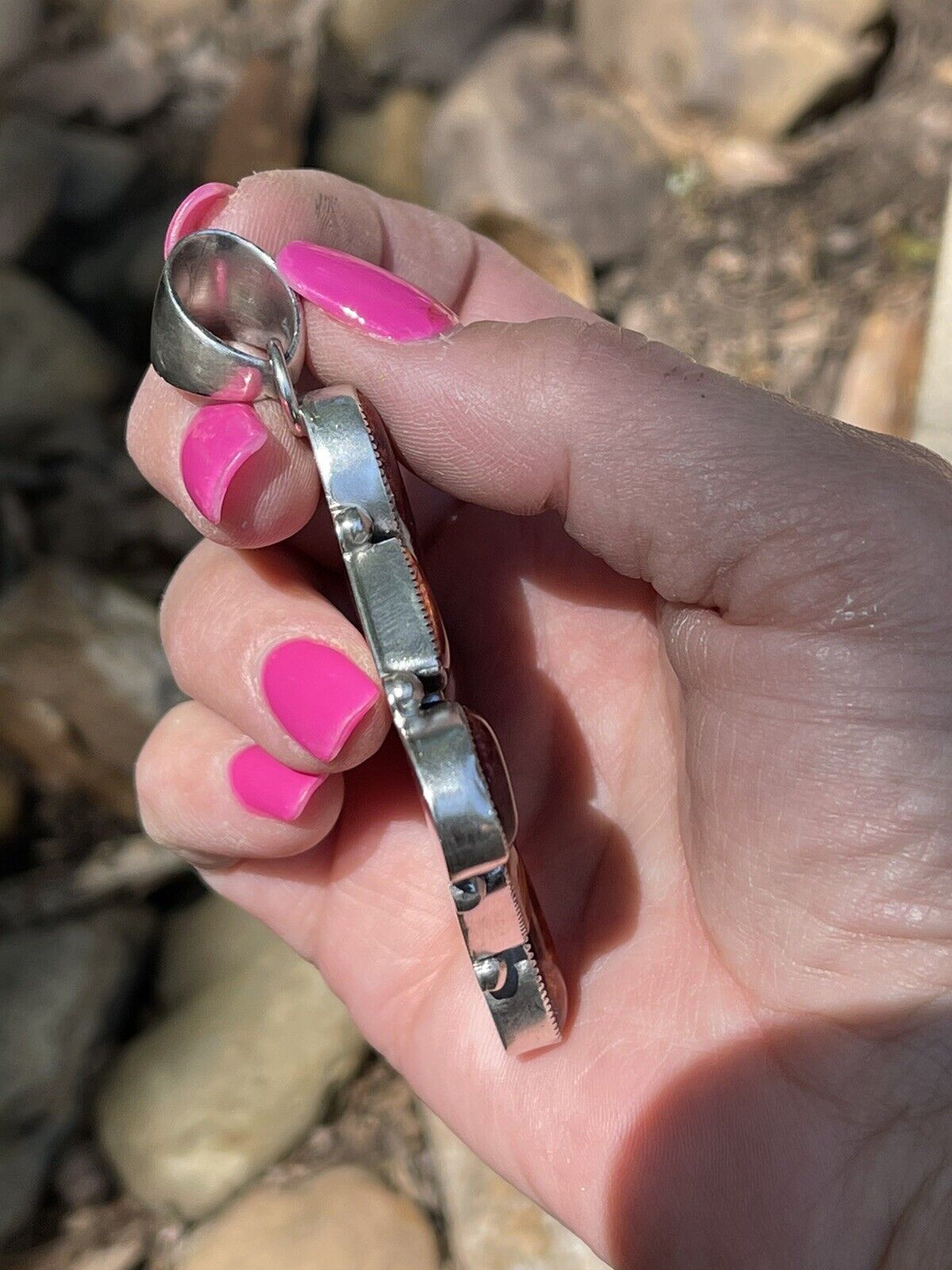 Navajo Sterling Silver Orange Spiny  Jumbo Cluster Pendant