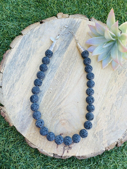 Navajo Lava Rock & Sterling Beaded Necklace