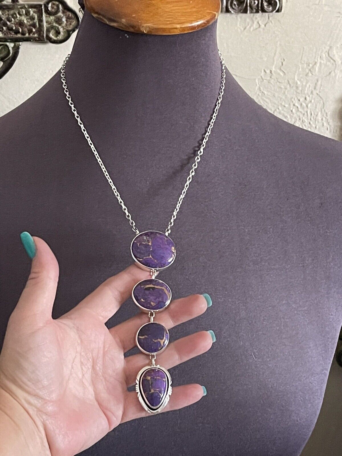 Navajo Purple Dream Mojave & Sterling Silver Lariat Necklace