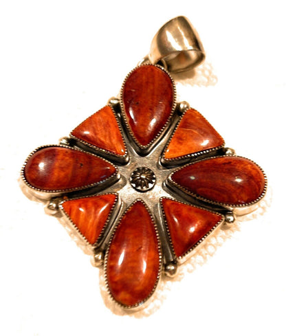 Navajo Sterling Silver Orange Spiny  Jumbo Cluster Pendant