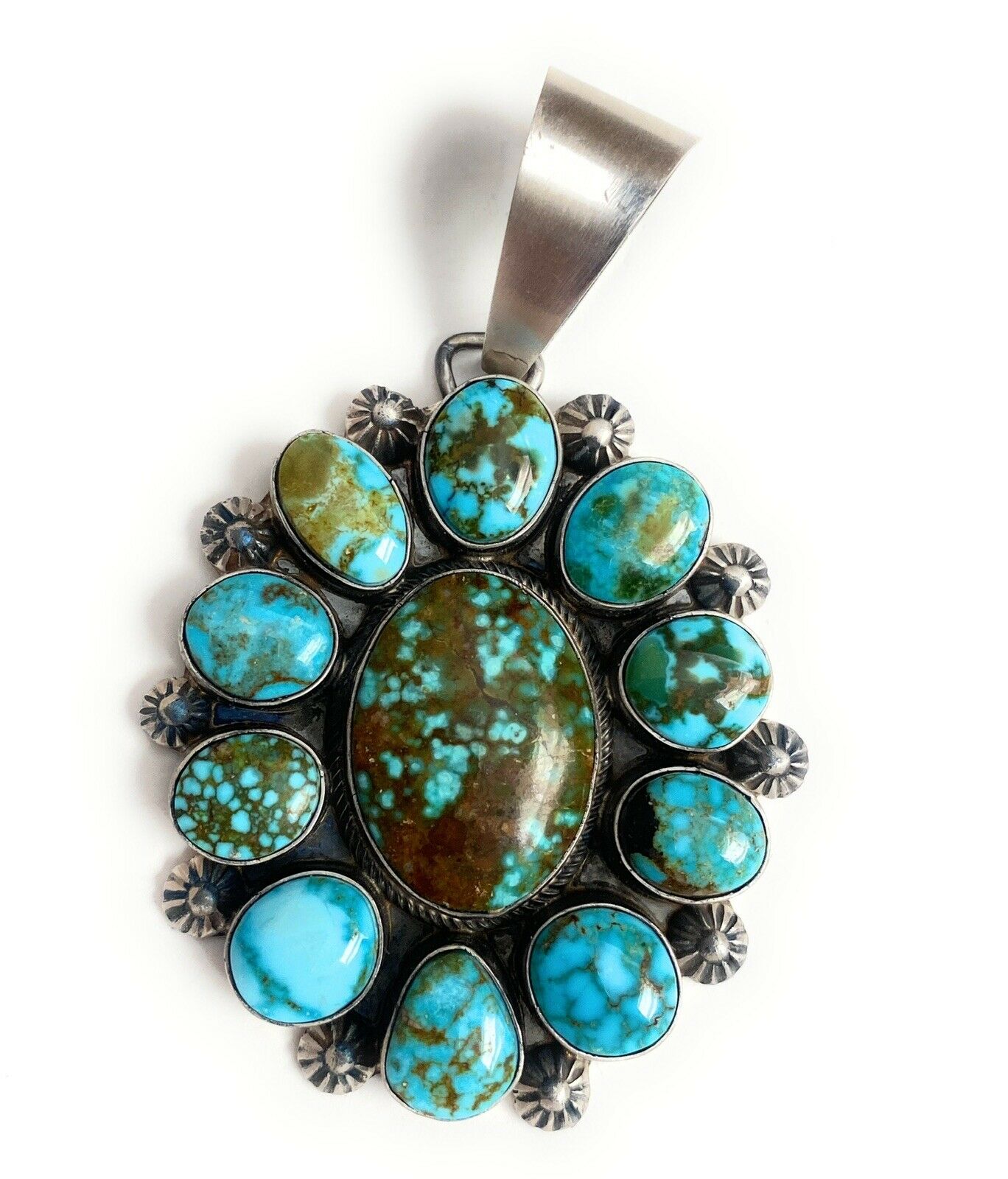 Navajo Sterling Silver & Kingman Web Turquoise Pendant By Kathleen Chavez