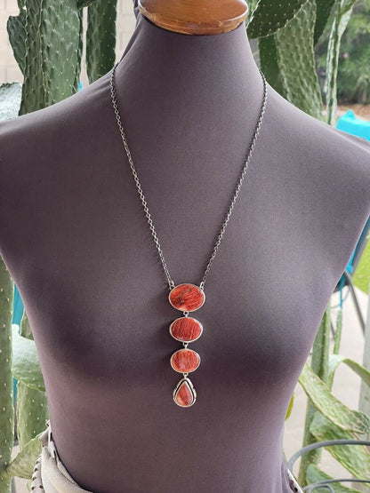 Navajo Orange Drop Spiny Sterling Silver Lariat Necklace