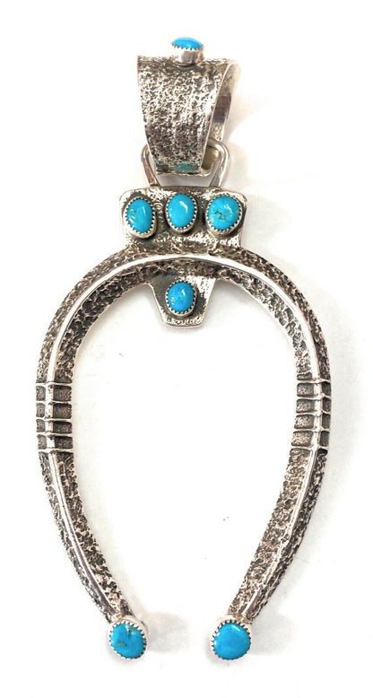 Navajo Sterling Silver & Kingman Turquoise Naja Pendant Signed