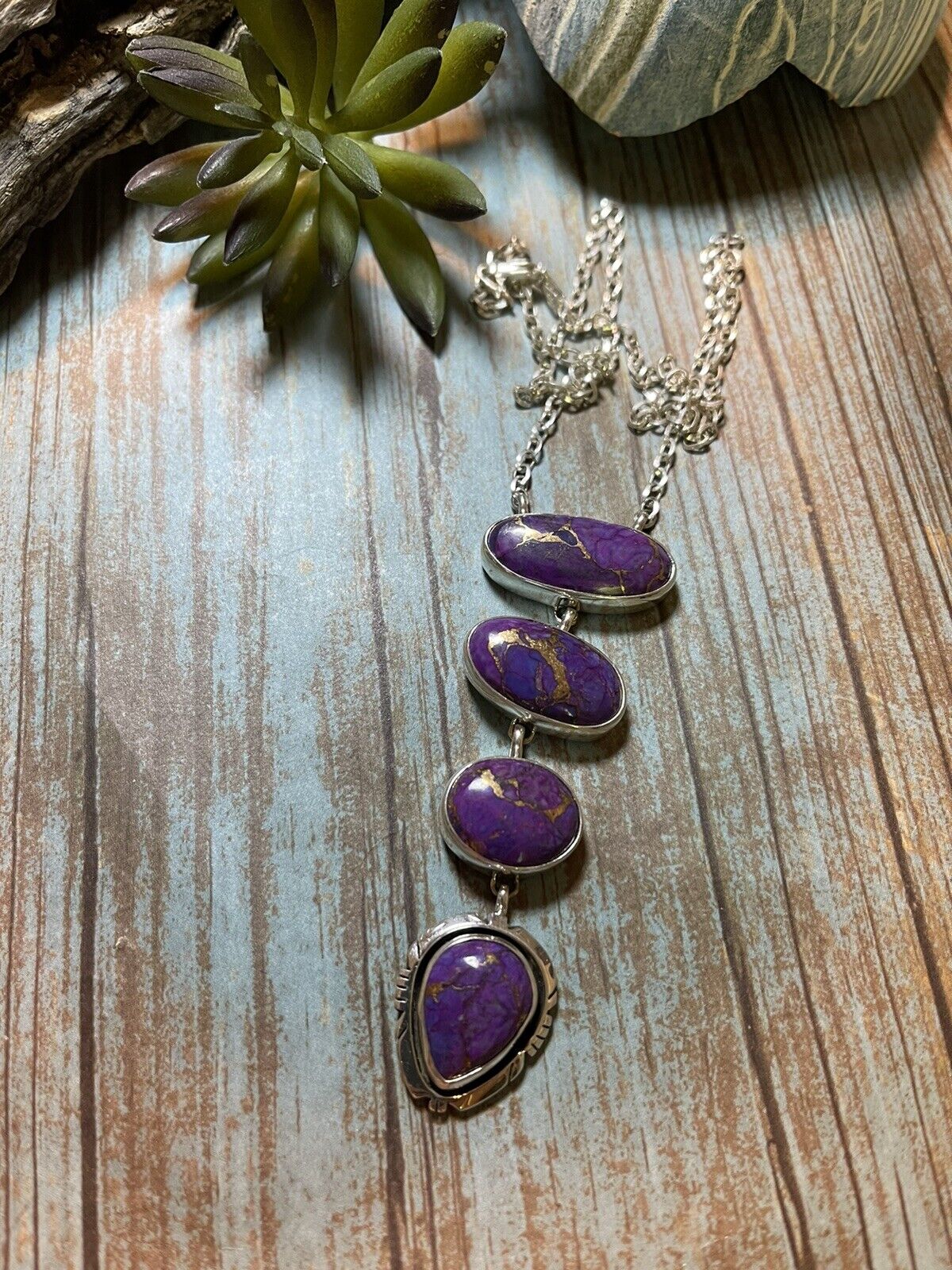 Navajo Purple Dream Mojave & Sterling Silver Lariat Necklace