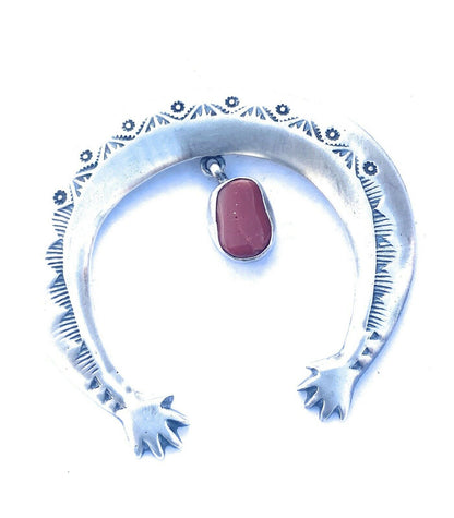 Navajo Sterling Silver & Red Coral Naja Pendant By Martha Cayatineto