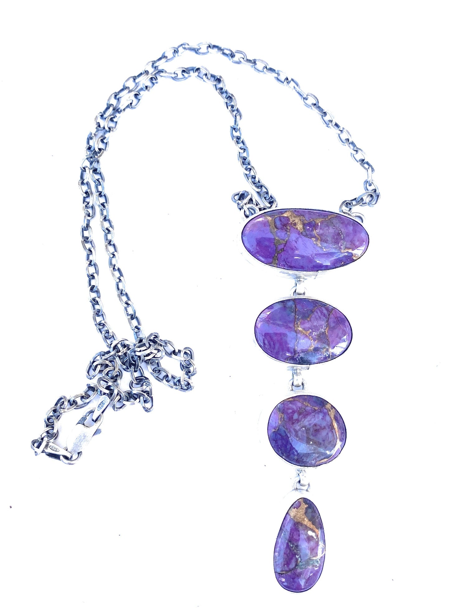 Navajo Purple Mojave & Sterling Silver 4 Stone Lariat Necklace