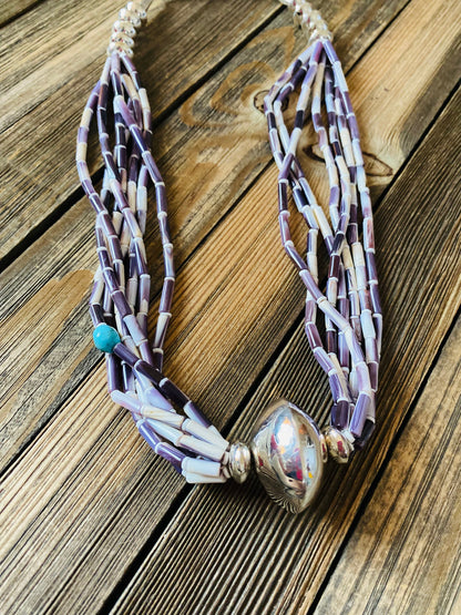 Navajo Sterling Silver, Purple Spiny & Turquoise Beaded Necklace