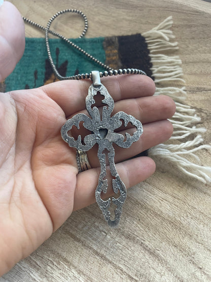 Navajo Sterling Silver & Turquoise Cross Pendant Signed Eugene Mitchell