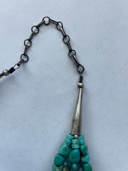 Navajo Turquoise & Sterling Silver 5 Strand Beaded Necklace