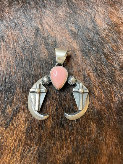 Navajo Pink Conch Shell Sterling Silver Naja Pendant