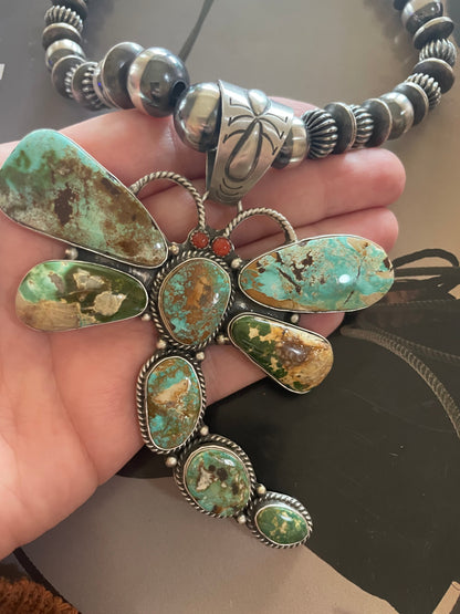 Navajo Sterling Silver And Turquoise Dragonfly Necklace By Patrick Yazzie