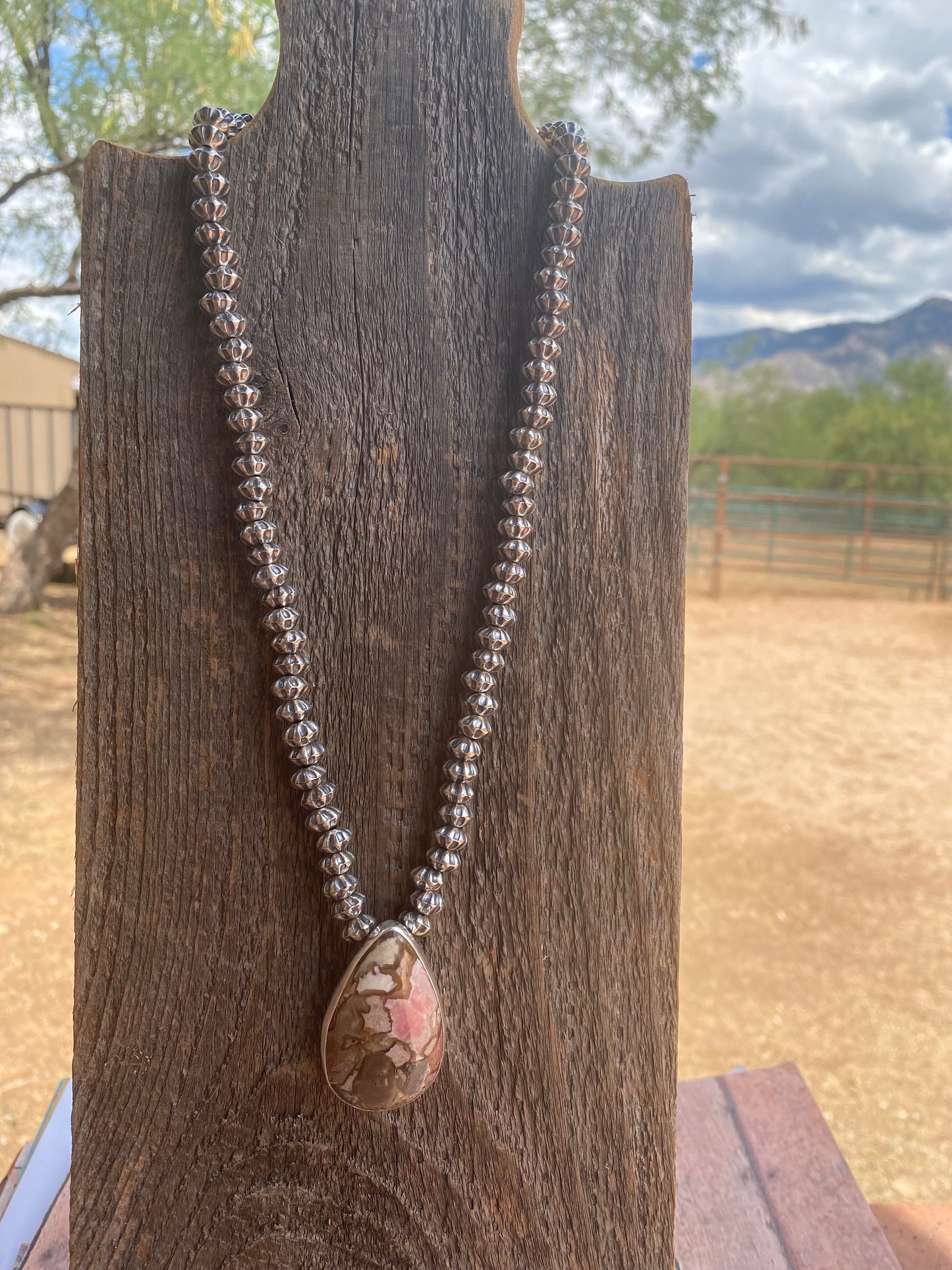 Navajo Rhodonite & Sterling Silver Beaded Necklace