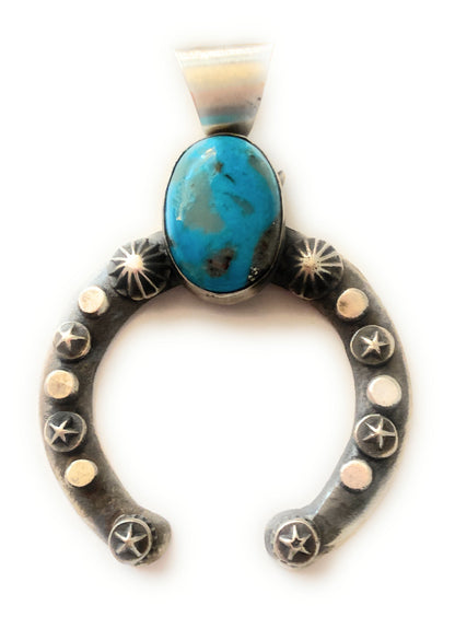 Navajo Sterling Silver & Turquoise Naja Pendant By Chimney Butte