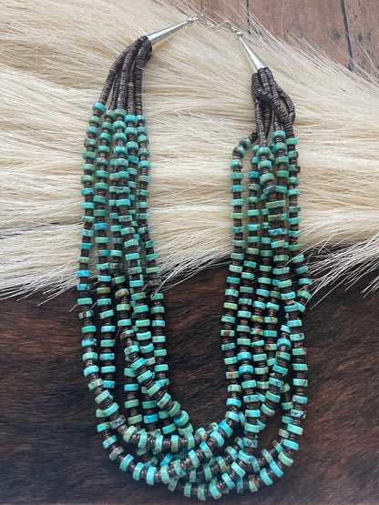 Navajo Turquoise Heishi 6 Strand Beaded Necklace